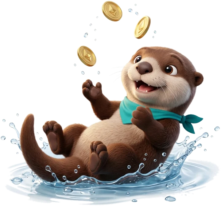 Lulu la loutre fait la planche dans l'eau en jonglant avec des pièces